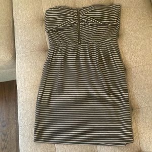 Grey/cream striped strapless dress